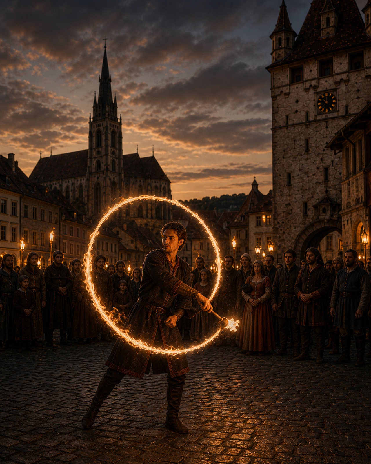 Artist medieval într-un spectacol controlat de foc